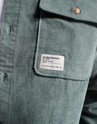Asos Design 90s Oversized Shirt In Washed Herringbone In Blue In Green