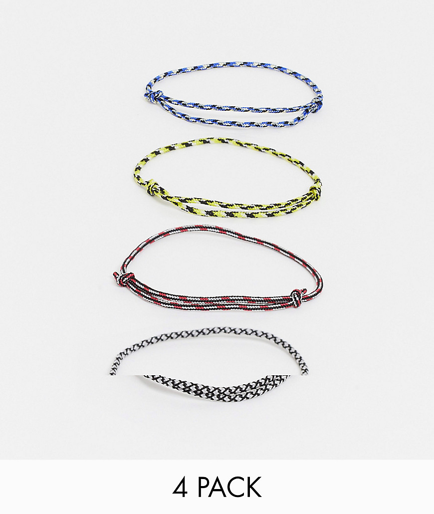 Asos Design Cord Bracelet Pack In Blue And Yellow Multi Color