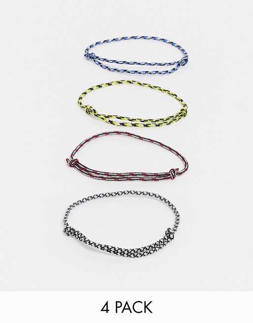 ASOS DESIGN cord bracelet pack in blue and yellow multi colour