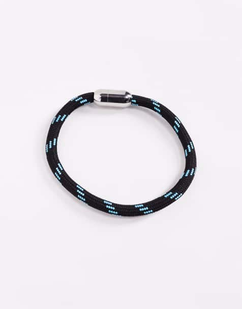 ASOS DESIGN cord bracelet with clip clasp in black and blue - view 1