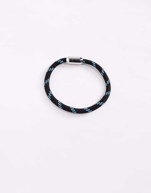 ASOS DESIGN cord bracelet with clip clasp in black and blue