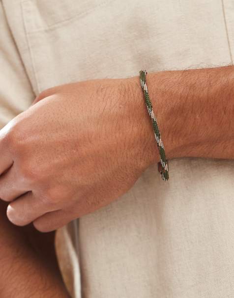 ASOS DESIGN cord bracelet with clip clasp in khaki - view 1