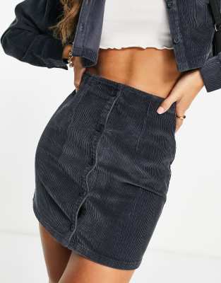 ASOS DESIGN Cord button through skirt in charcoal co-ord-Grey