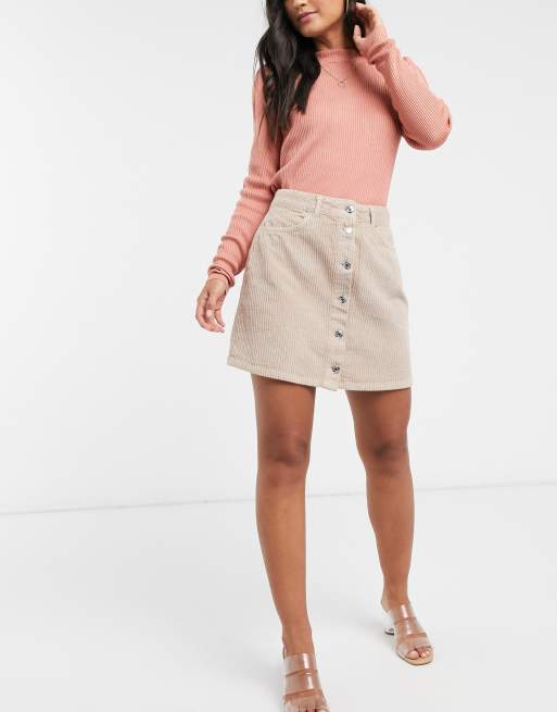 ASOS DESIGN cord button-through skirt in navy