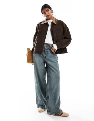 Asos Design Cord Collar Barn Jacket In Brown