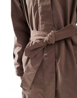 Asos Design Cord Collar Trench Coat In Brown