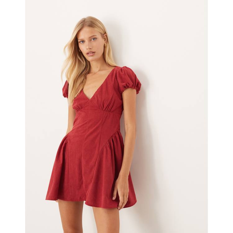 knee length dresses for ladies Miss Circle Women's Sacha Drop Waist Corset Puffy Mini Dress - Red main image 1