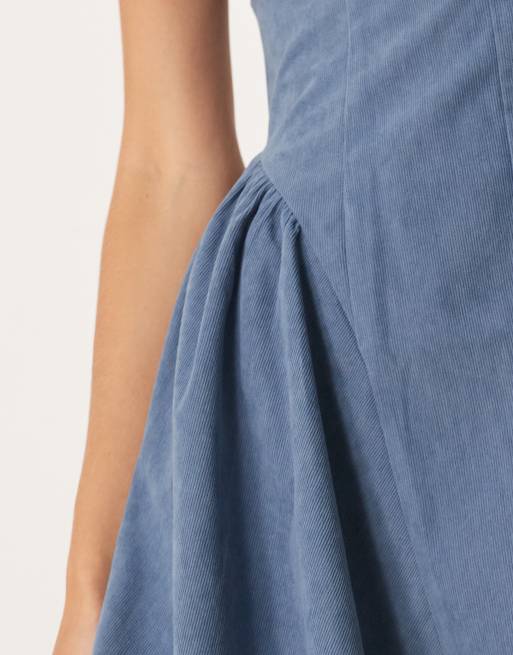 ASOS DESIGN cord corset waist mini dress with puff sleeve in slate blue, 4 of 4