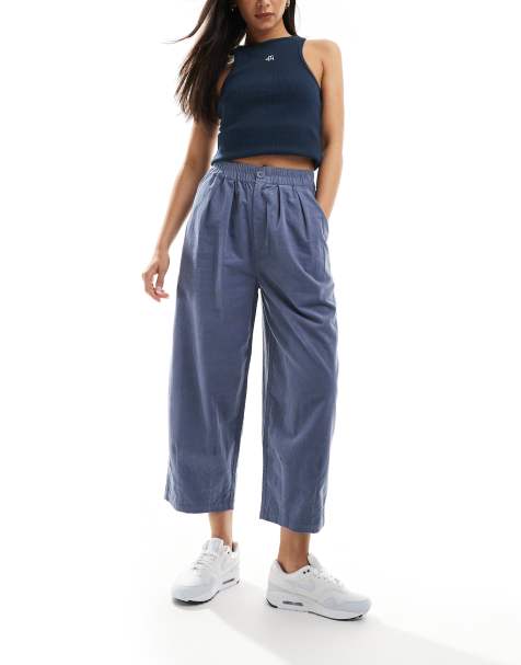 ASOS DESIGN cord cropped balloon trousers in blue - view 1