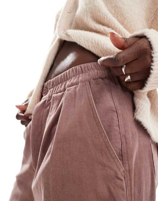 ASOS DESIGN cord cropped balloon trousers in mink, 2 of 5