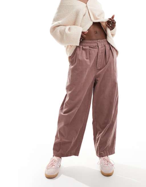ASOS DESIGN cord cropped balloon trousers in mink, 3 of 5