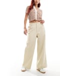 [ASOS DESIGN] ASOS DESIGN cord cropped wide leg pants with contrast stitch in buttermilk-White 6 Buttermilk