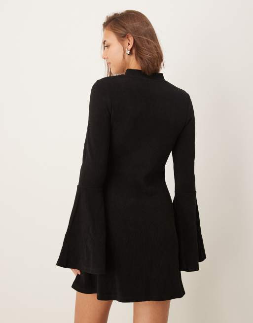 ASOS DESIGN cord flare sleeve mini dress in black | ASOS
