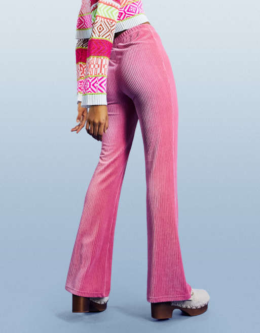 Pink corduroy cheap pants flare