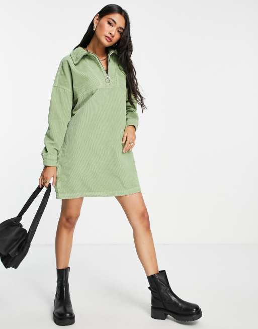 ASOS DESIGN Cord half zip sweater dress in green