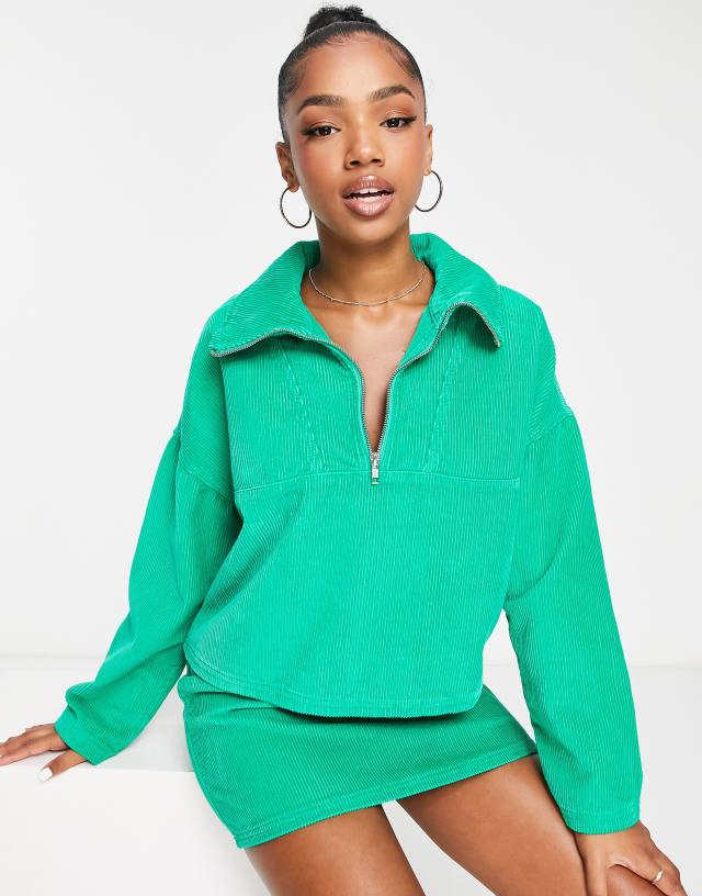 ASOS DESIGN cord half zip top in green - part of a set