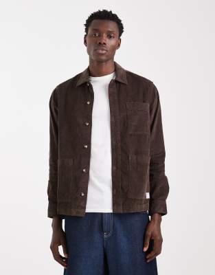 Cord-Hemdjacke in intensivem Braun mit Aufnäher-Detail-Brown Brown S