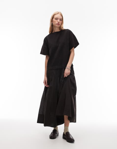 ASOS DESIGN cord hybrid t-shirt midi dress in washed black - view 1