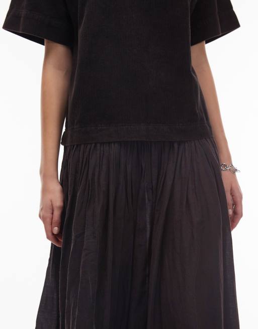 ASOS DESIGN cord hybrid t-shirt midi dress in washed black, 2 of 4