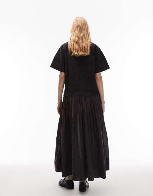 ASOS DESIGN cord hybrid t-shirt midi dress in washed black, 3 of 4
