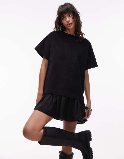 ASOS DESIGN cord hybrid t-shirt mini dress in black - view 1
