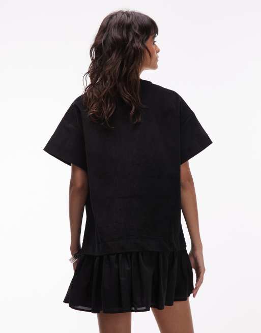 ASOS DESIGN cord hybrid T-shirt mini dress in black, 4 of 4