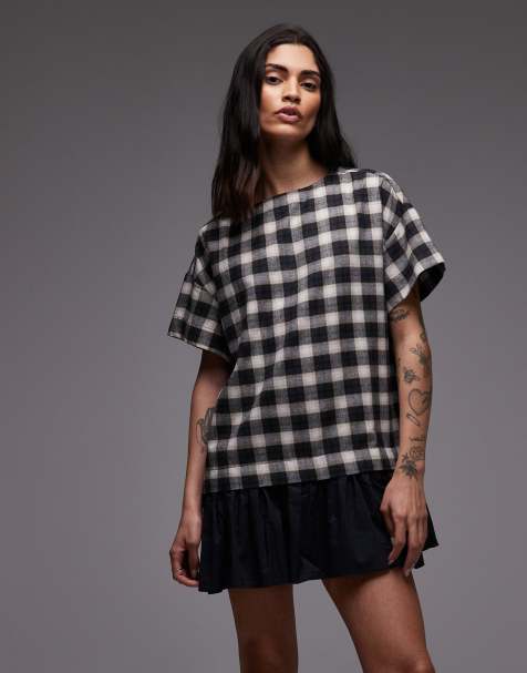 ASOS DESIGN cord hybrid t-shirt mini dress in mono check - view 1