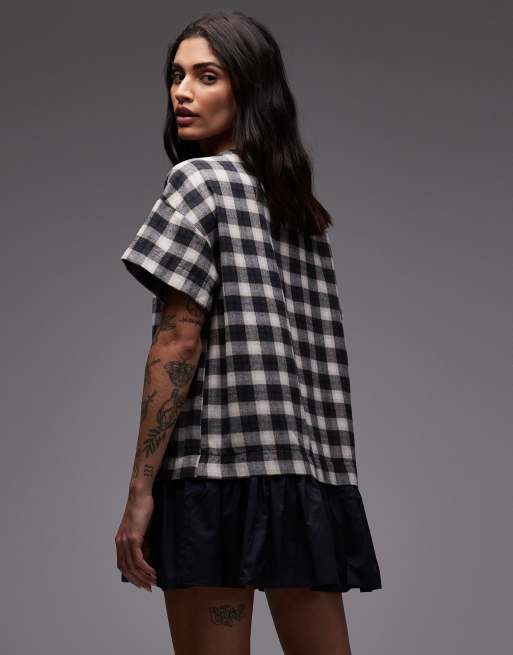 ASOS DESIGN cord hybrid T-shirt mini dress in mono check, 2 of 4