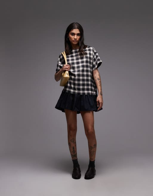 ASOS DESIGN cord hybrid T-shirt mini dress in mono check, 3 of 4