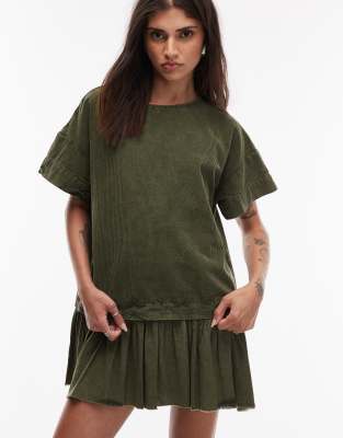 Asos Design Cord Hybrid T-shirt Mini Dress In Animal Print