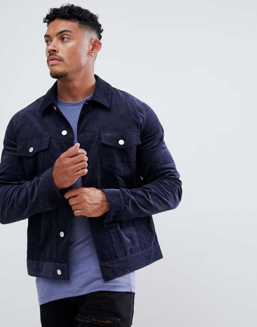 ASOS DESIGN cord jacket in navy