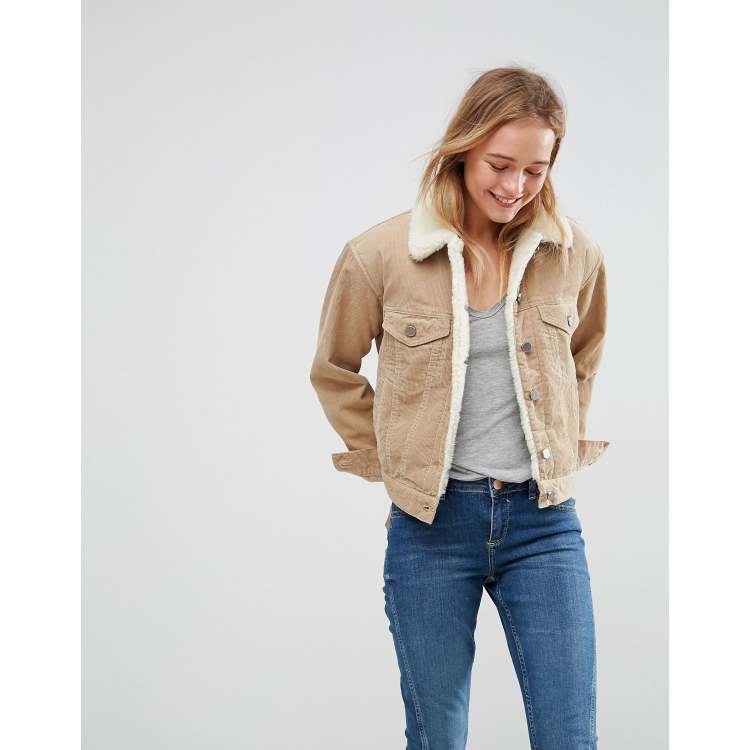 Cord jacket with cheap borg collar womens