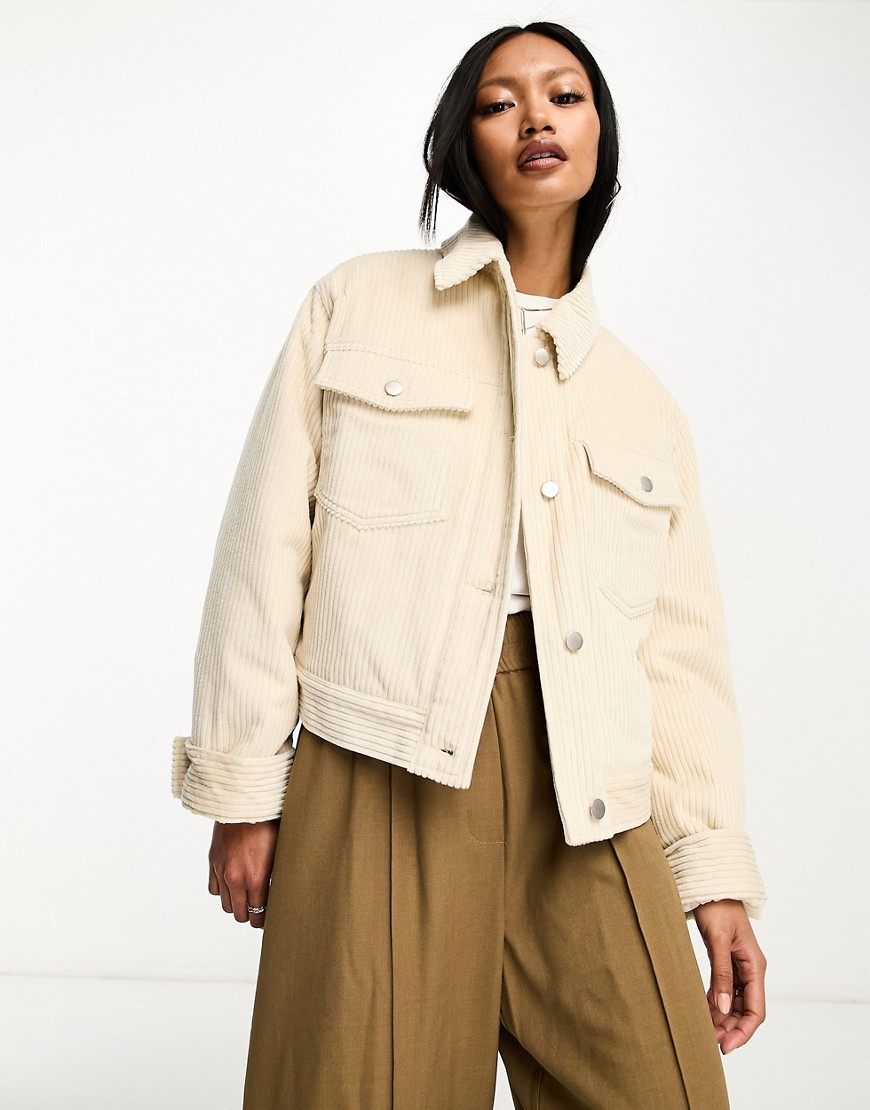 ASOS DESIGN cord jacket with pocket detail in oat-Neutral