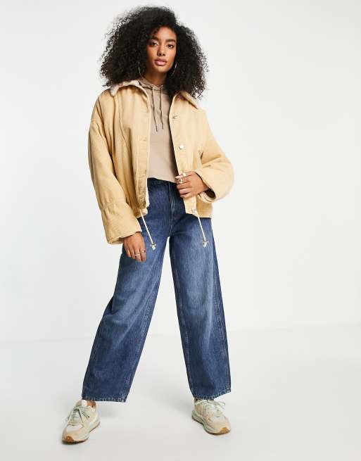 ASOS DESIGN cord jacket with sherpa lining in camel