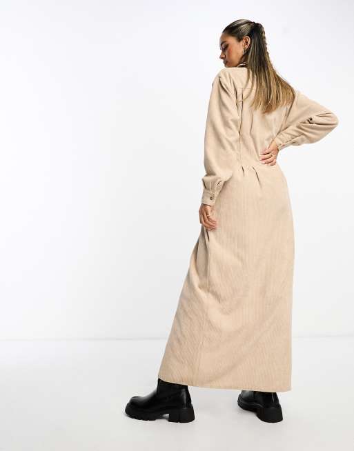 ASOS DESIGN pintuck waist maxi shirt dress in chocolate