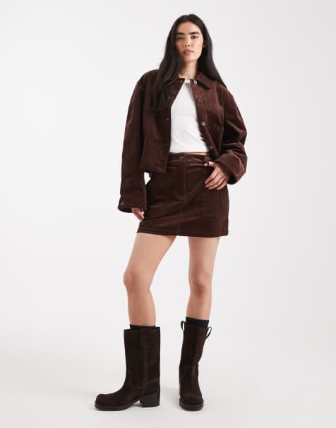 ASOS DESIGN cord mini skirt co-ord in brown - view 1