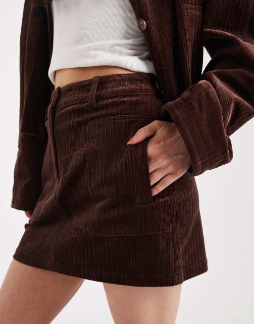 ASOS DESIGN cord mini skirt co-ord in brown, 2 of 4