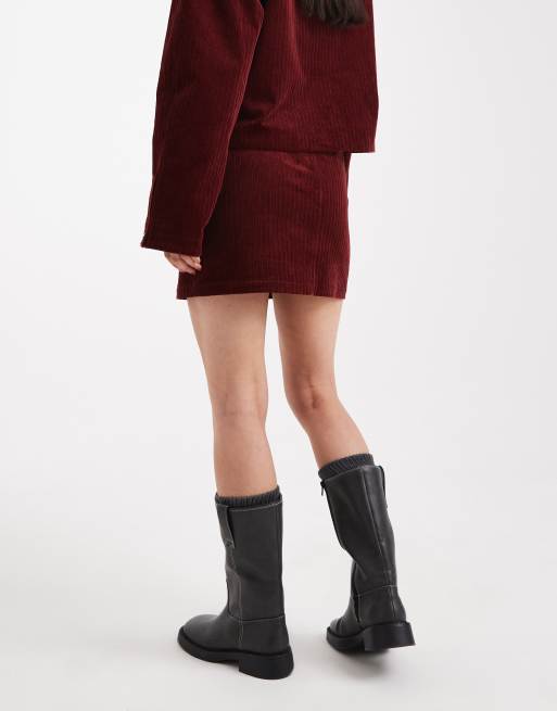 ASOS DESIGN cord mini skirt co-ord in burgundy, 4 of 4
