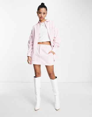 ASOS DESIGN cord mini skirt in pink co-ord