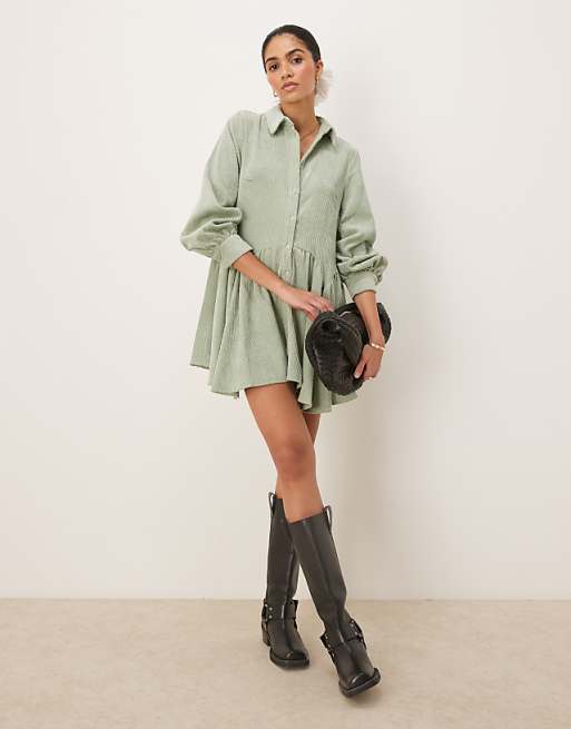 green smock dress ASOS DESIGN Petite cotton poplin embroidered midi with open back in sage neck and armhole details Orchid Smock Midi Dress |