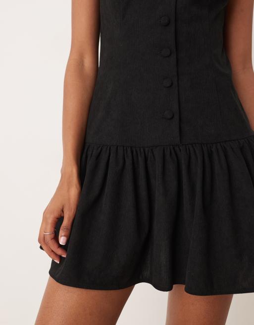 ASOS DESIGN – Cord-Minikleid in Schwarz mit tiefer Taille, U-Boot-Ausschnitt und Knopfleiste, 3 von 4