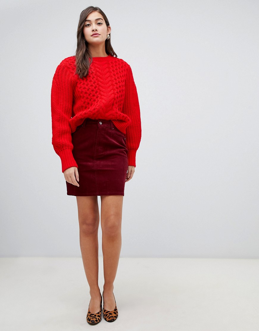 ASOS DESIGN cord original skirt in berry-Red