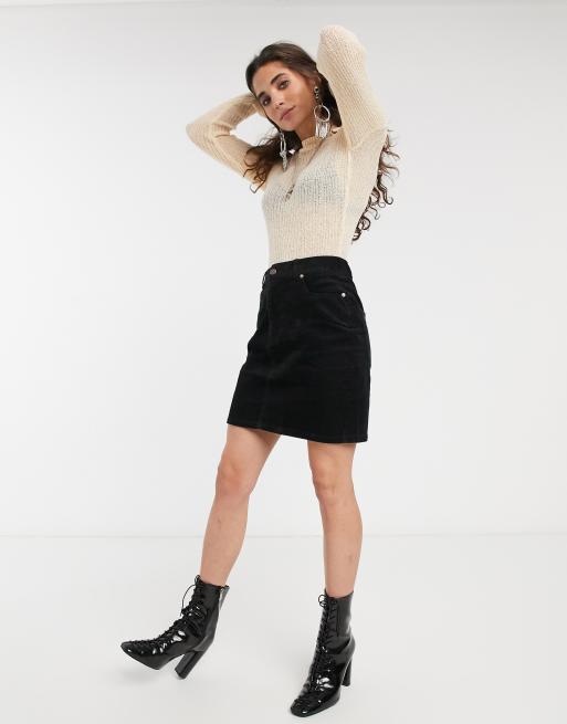 ASOS DESIGN cord original skirt in washed black | ASOS