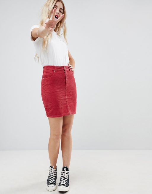 Asos red denim sales skirt