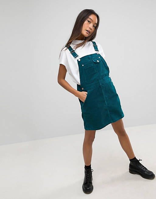 ASOS DESIGN cord overall dress in emerald green