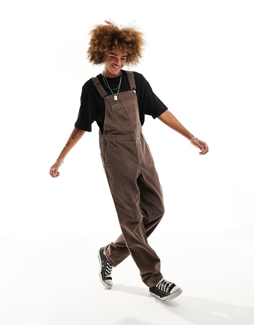 cord overalls in chocolate brown
