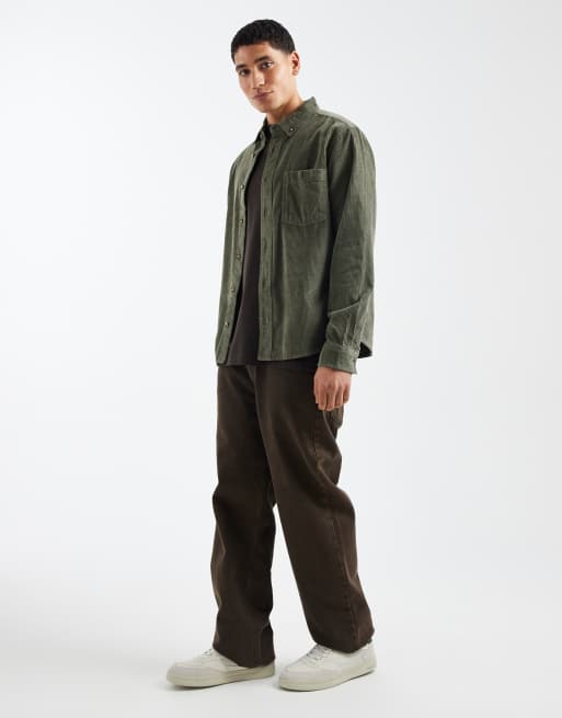 ASOS DESIGN cord overshirt in dark green, 2 of 5