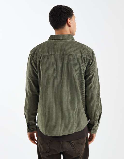 ASOS DESIGN cord overshirt in dark green, 3 of 5