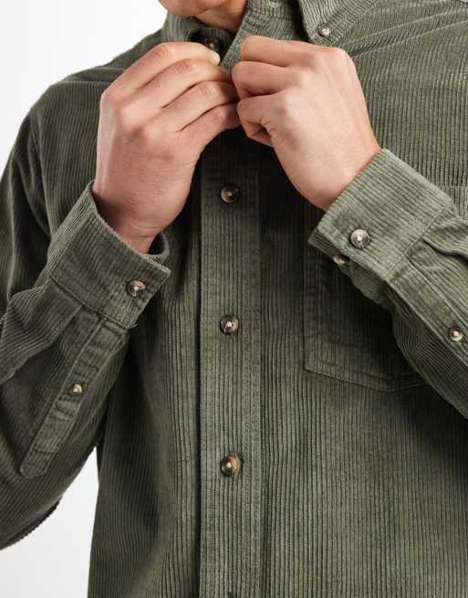 ASOS DESIGN cord overshirt in dark green, 5 of 5