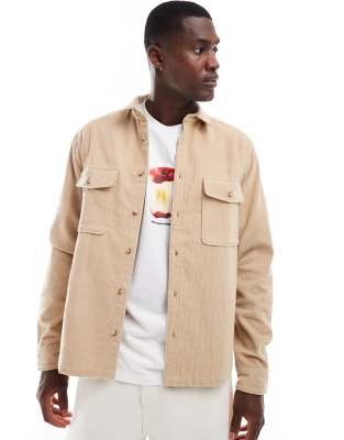 ASOS DESIGN cord overshirt in ecru-Neutral